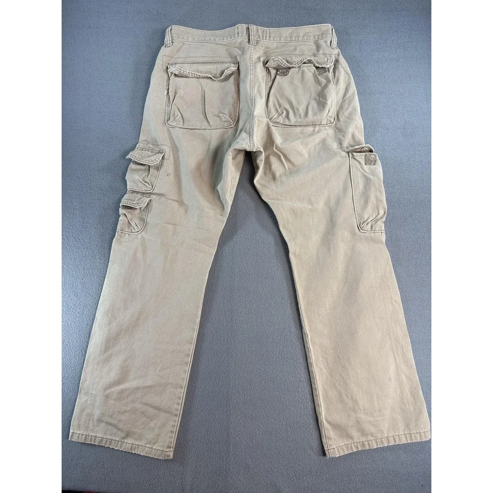 Wrangler Pants Mens 32x30 Beige Relaxed Fit Cargo Canvas Straight Leg Workwear
